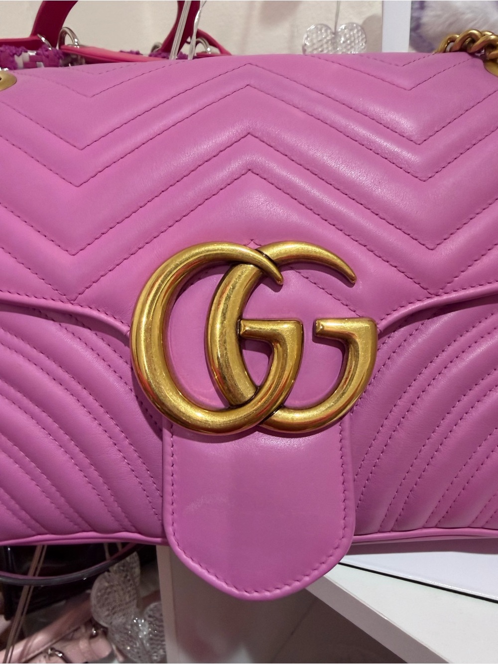 Gucci Pink Quilted GG Marmont Shoulder Bag with Gold Hardware - Picture 11 of 17